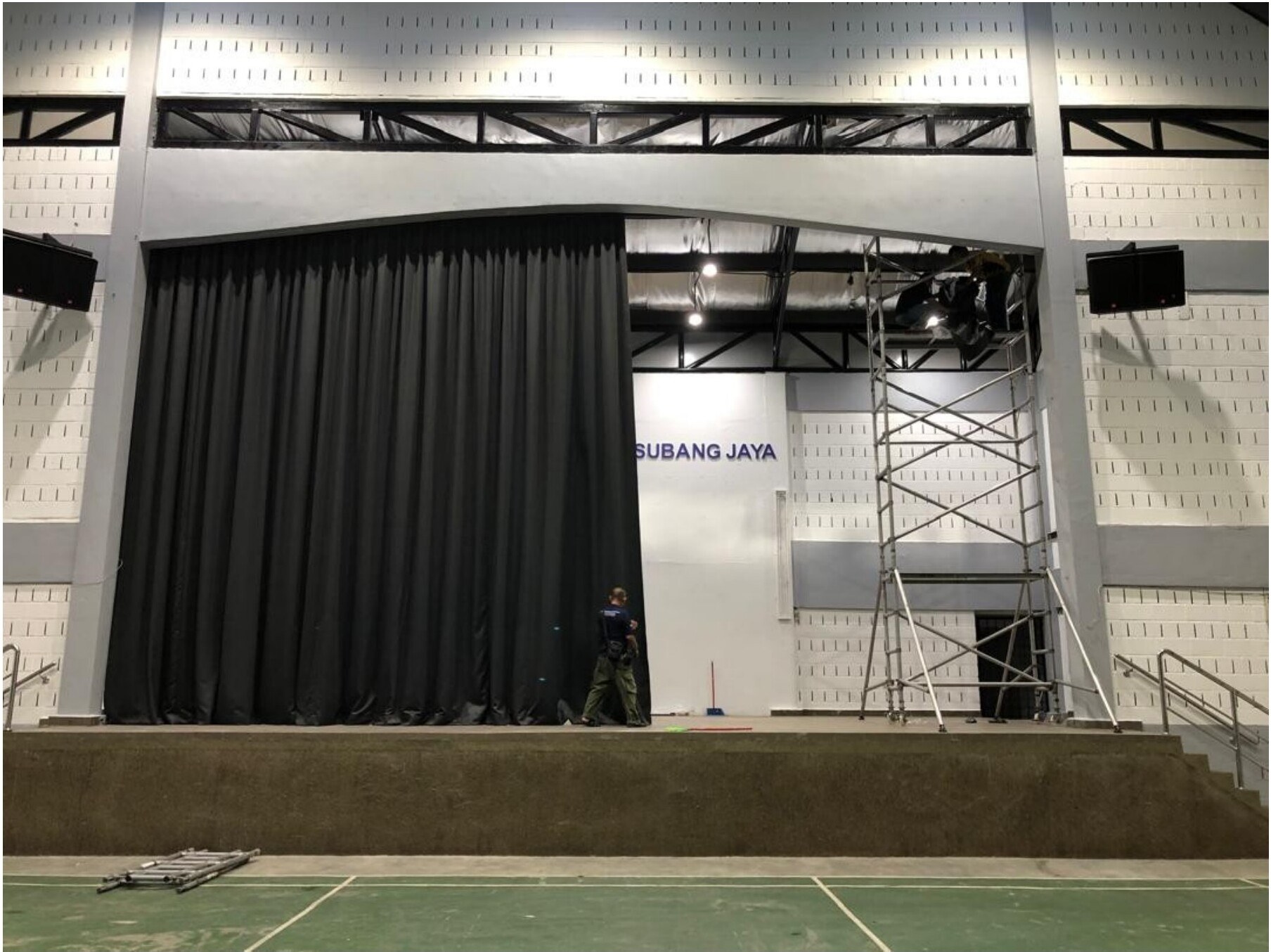 Black stage curtains installed at Majlis Bandaraya Subang Jaya hall