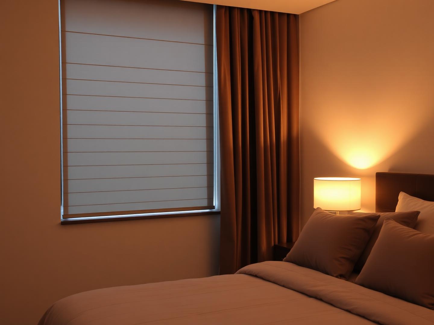 Blackout roller blinds in luxury condo bedroom